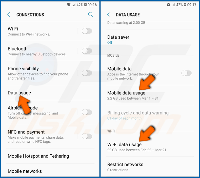 Vérification de l'utilisation des données par les différentes applications du système d'exploitation Android (étape 2)