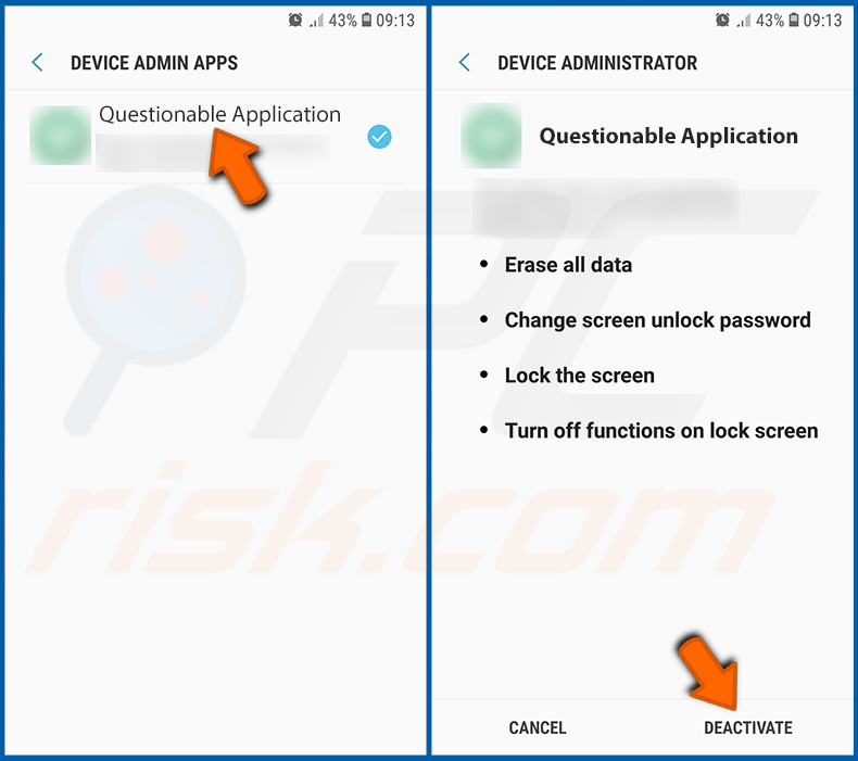 Désactivation des applications Android ayant des privilèges d'administrateur (étape 3)
