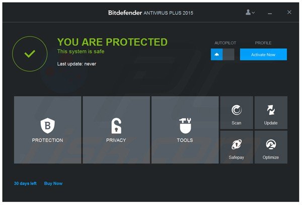 Fenêtre principalce de Bitdefender Antivirus Plus 2015 