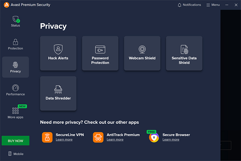 Avast Premium Security confidentialité et sécurité