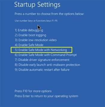 mode sans échec Windows 10 avec réseau