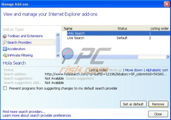 Suppression de Holasearch.com dans Internet Explorer