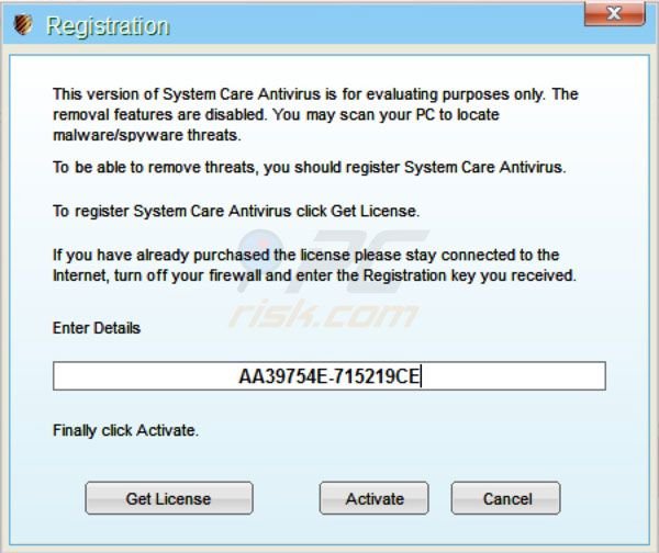 suppression de l'antivirus System Care en utilisant une clé de registration récupérée étape  2