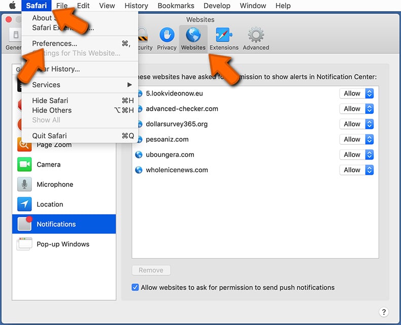 Désactiver les notifications du navigateur Web dans Safari - macOS (étape 1)