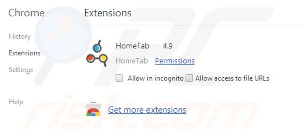 Suppression des extensiosn de Hometab dans Google Chrome étape 2