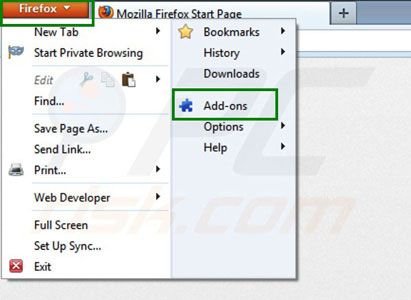 Suppression des extensions de Hometab dans Mozilla Firefox étape 1