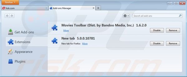 Suppression des extensions de la barre d'outils Movies dans Mozilla Firefox 