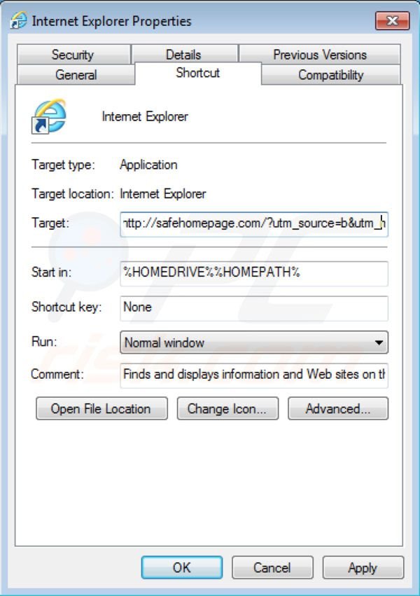 Suppression de Safehomepage dans Internet Explorer