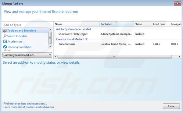 Suppression des extensions de Tube Dimmer dans Internet Explorer étape 2
