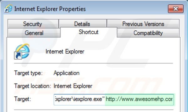 Suppression du raccourci de awesomehp.com dans Internet Explorer étape 2