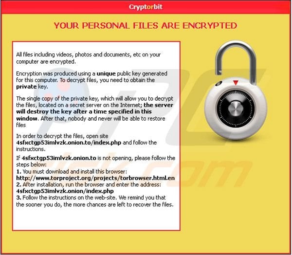 Virus rançongiciel (ransomware) Cryptorbit