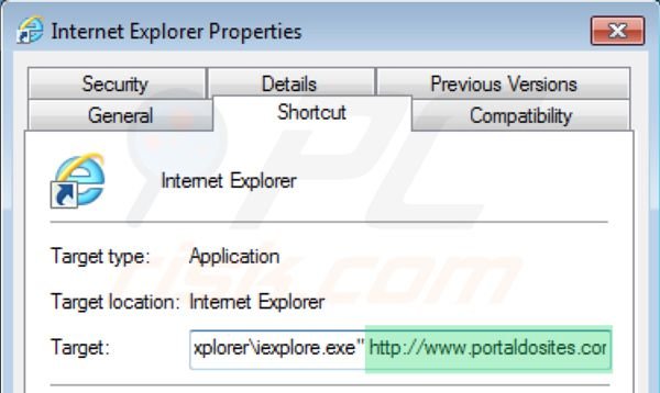 Suppression du raccourci cible de  portaldosites.com dans Internet Explorer étape 2