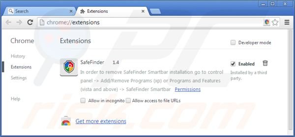 Suppression des extensions d'isearch.safefinder.net dans Google Chrome 