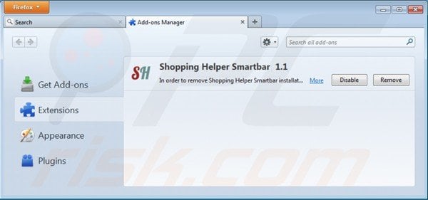 Suppression des extensions de la smartbar shopping helper dans Mozilla Firefox 