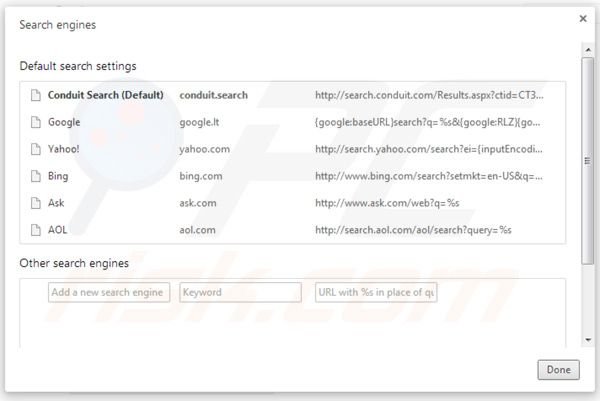 Suppression des paramètres du moteur de recherche par défaut de trovi.com dans Google Chrome