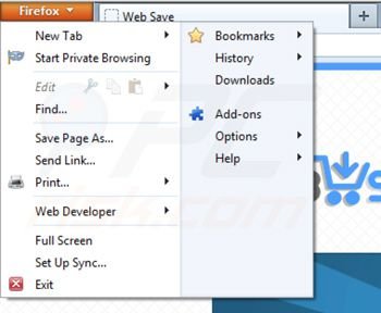 Suppression des extensions de Web Save dans Mozilla Firefox étape 1