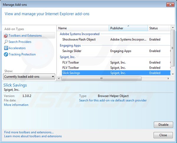 Suppression de spublicités de slick savings dans Internet Explorer étape 2
