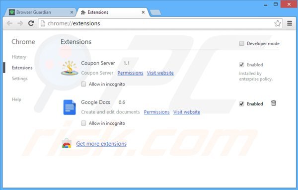 Suppression des publicités browser guardian dans Google Chrome étape 2