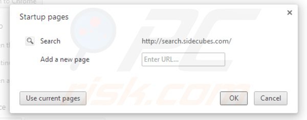 Suppression de la page d'accueil de search.sidecubes.com dans Google Chrome 