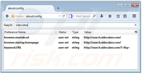 Suppression du moteur de recherche par défaut de search.sidecubes.com dans Mozilla Firefox 