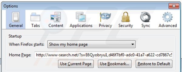 Suppression de la page d'accueil de www-search.net dans Mozilla Firefox 