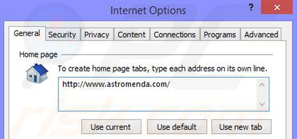 Suppression du pirate de navigateur Astromenda dans Internet Explorer étape 2