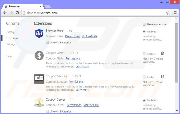 Suppression des publicités BrowserChampion dans Google Chrome étape 2
