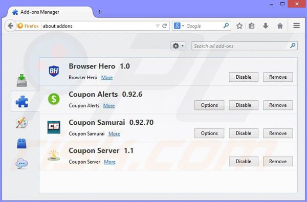 Suppression des publicités BrowserChampion dans Mozilla Firefox étape 2