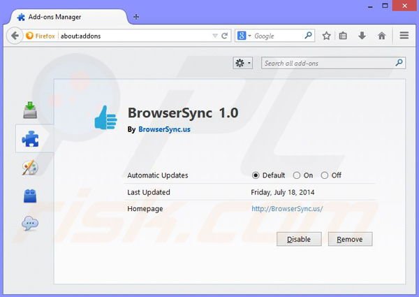 Suppression des publicités BrowserSync dans Mozilla Firefox étape 2