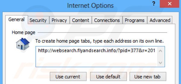 Suppression de la page d'accueil de websearch.flyandsearch.info dans Internet Explorer 