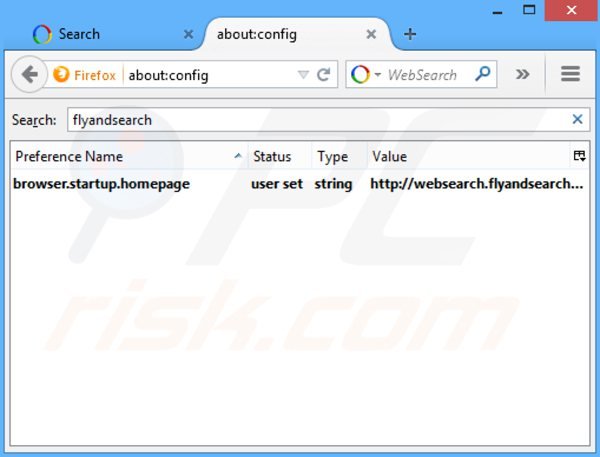 Suppression du moteur de recherche par défaut de websearch.flyandsearch.info dans Mozilla Firefox 