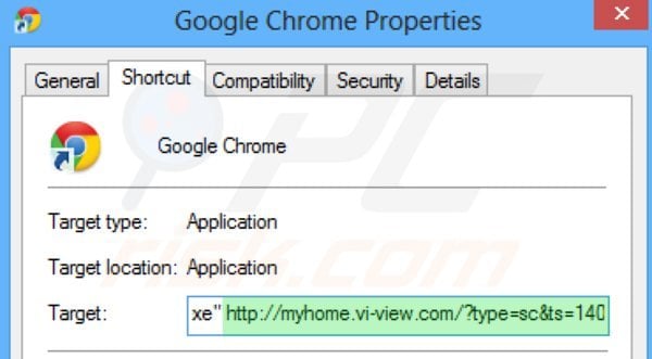 Suppression du raccourci cible de myhome.vi-view.com dans Google Chrome étape 2