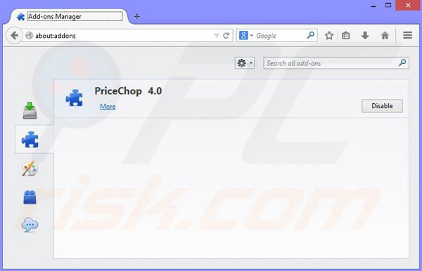 Suppression des publicités PriceChop dans Mozilla Firefox étape 2