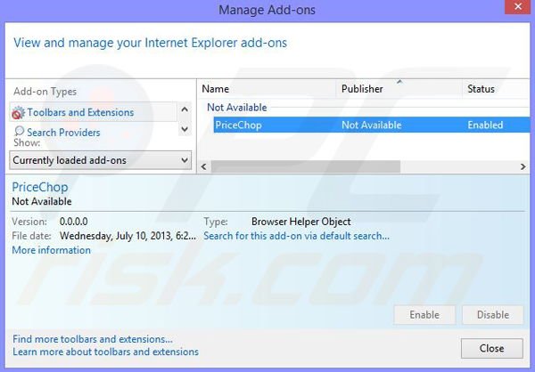 Suppression des publicités PriceChop dans Internet Explorer étape 2