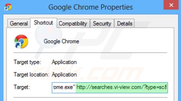 Suppression du raccourci cible searches.vi-view.com dans Google Chrome étape 2