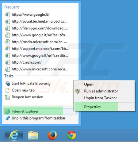 Suppression du raccourci cible de searches.vi-view.com dans Internet Explorer étape 1