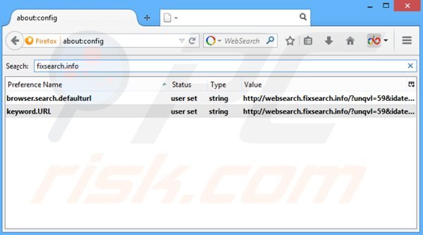 Suppression du moteur de recherche par défaut de websearch.fixsearch.info dans Mozilla Firefox 