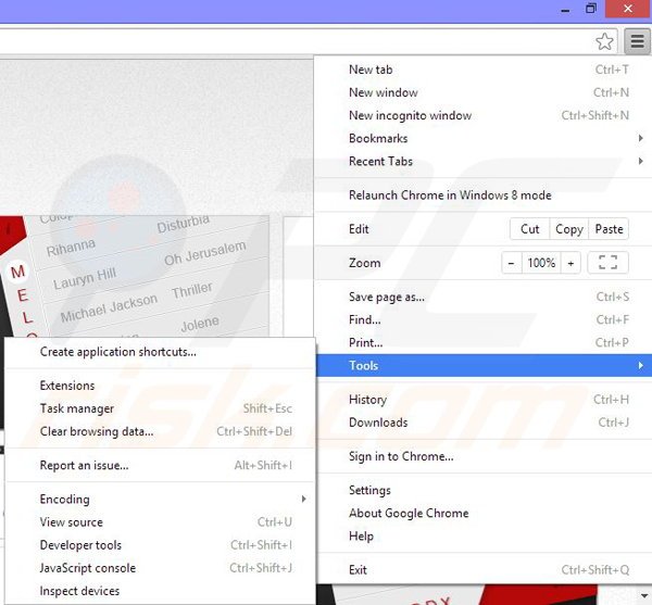 Removing Melodx ads from Google Chrome step 1