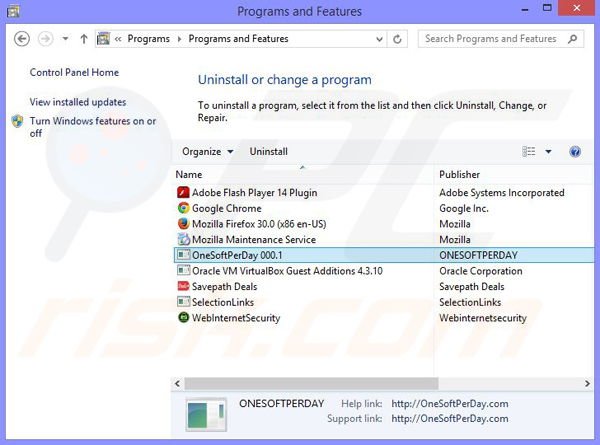 Désinstallation du logiciel de publicité OneSoftPerDay via le Panneau de Configuration