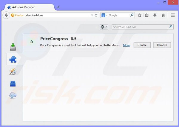 Suppression des publicités de PriceCongress dans Mozilla Firefox étape 2