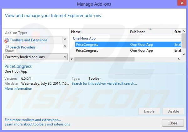 Suppression des publicités de PriceCongress dans Internet Explorer étape 2