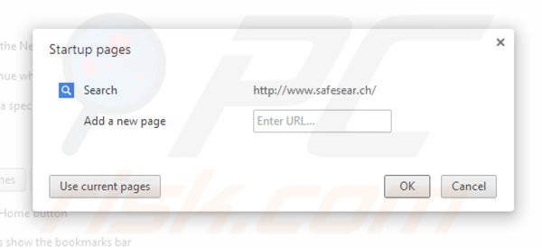 Suppression de la page d'accueil de safesear.ch dans Google Chrome 