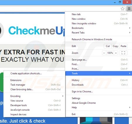 Suppression des publicités CheckMeUp dans Google Chrome étape 1