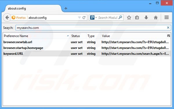 Suppression du moteur de recherche par défaut de mysearchs.com dans Mozilla Firefox 