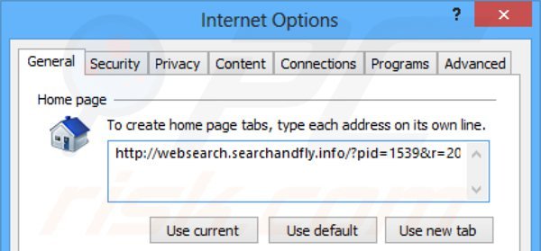 Suppression de la page d'accueil de websearch.searchandfly.info dans Internet Explorer