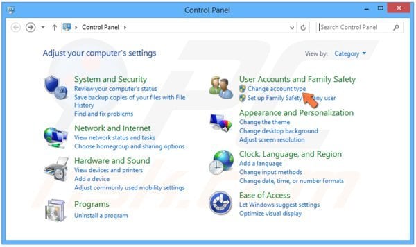 Activer un compte d'utilisateur invité dans Windows 8 étape 2 -  cliquez ''Changer le type de compte dans la section Comptes d'utilisateurs et Sécurité de la Famille