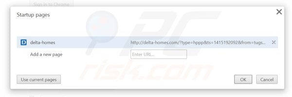 Suppression de la page d'accueil de delta-homes.com dans Google Chrome 