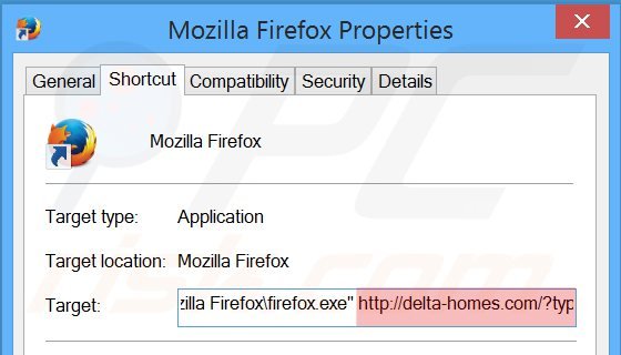 Suppression du raccourci cible de delta-homes.com dans Mozilla Firefox étape 2