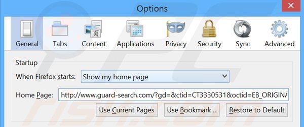 Suppression de la page d'accueil de Guard-search.com dans Mozilla Firefox 