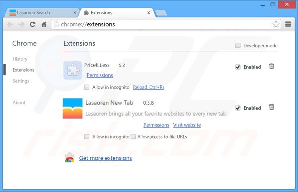 Suppression des extensions reliées à lasaoren.com dans Google Chrome 